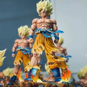Figurine Goku Super Saiyan 34 cm – Dragon Ball Z | Édition LED avec Tête Interchangeable en PVC Premium
