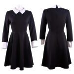 Costume Cosplay Wednesday Addams – Robe Noire Classique Col Blanc