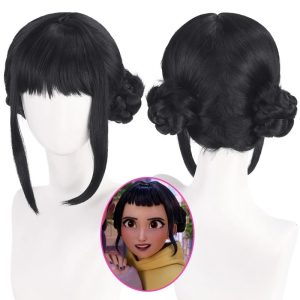 Perruque Cosplay Zoey – KPop Demon Hunters – Cheveux Noirs avec Doubles Chignons