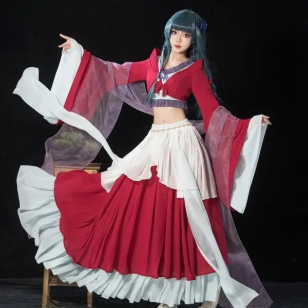 Cosplay Maomao – Robe de Danse Hanfu Rouge & Blanche | Tenue Traditionnelle Inspirée de L’Apothicaire Diaries