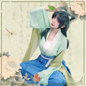 Cosplay Maomao L’Apothicaire Diaries – Tenue Hanfu Verte & Bleue avec Accessoires Complets