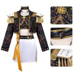 Costume Enfant Mira KPOP Demon Hunter – Tenue Dorée et Noire Scintillante avec Jupe et Épaulettes Costume Enfant Mira KPOP Demon Hunter – Tenue Dorée et Noire Scintillante avec Jupe et Épaulettes