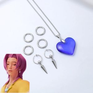 Collier cœur bleu et boucles d’oreilles Romance Saja – Cosplay KPOP Demon Hunter
