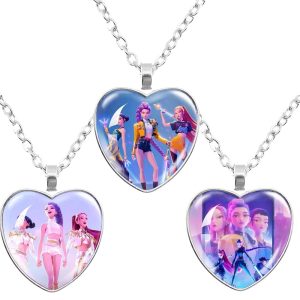 Collier Cœur KPOP Demon Hunter – Pendentif en alliage illustré des héroïnes du film animé