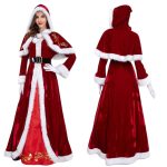 Robe de Noël Femme avec Cape à Capuche – Costume Mère Noël Luxe en Velours