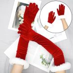Gants Noël Adulte en Peluche – Longs Gants Festifs Rouge & Blanc (2 Pièces)