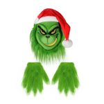 Ensemble Masque Grinch Noël – Masque Festif avec Gants en Fausse Fourrure