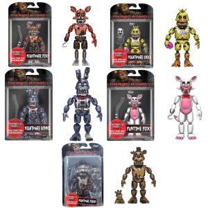 Pack 5 Figurines Nightmare FNaF 14 cm – Nightmare Freddy, Foxy, Chica, Bonnie & Funtime Foxy | Five Nights at Freddy’s Collector